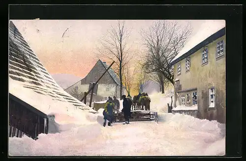 Künstler-AK Photochromie Nr. 1155: Verschneites Dorf