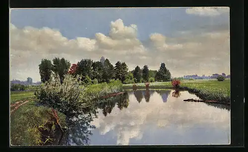 Künstler-AK Photochromie Nr. 4374: Sommerliche Flusspartie