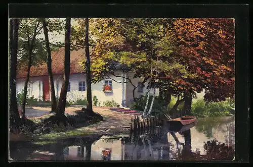 Künstler-AK Photochromie Nr. 4359: Herbstliche Dorfpartie