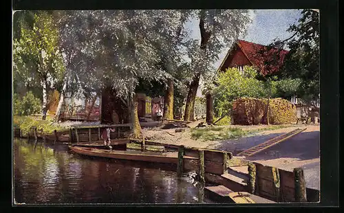 Künstler-AK Photochromie Nr. 4372: Kahn an der Anlegestelle