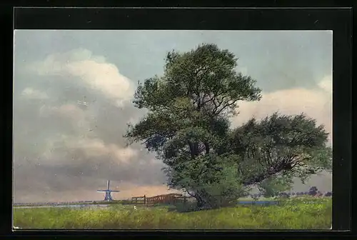 Künstler-AK Photochromie Nr. 4687: Landschaft mit Windmühle
