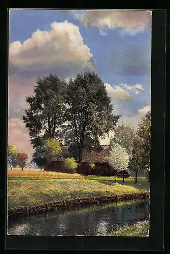 Künstler-AK Photochromie Nr. 4380: Sommerliche Flusspartie