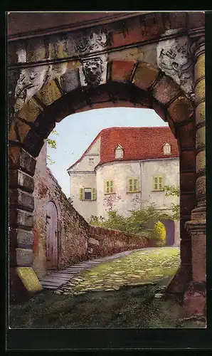 Künstler-AK Photochromie Nr. 103: Schloss Scharfenstein, Eingangsbereich