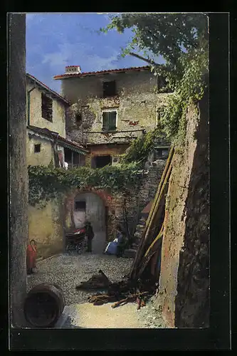 Künstler-AK Photochromie Nr. 1838: Blick in den Innenhof eines Hauses