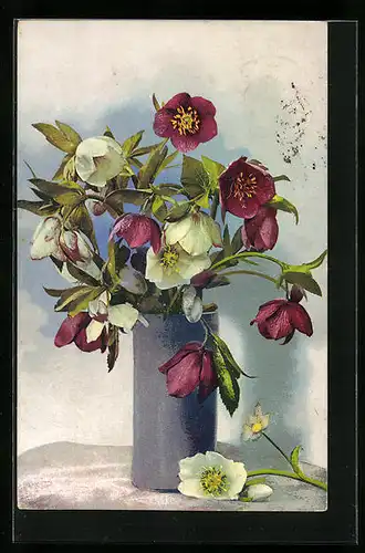Künstler-AK Photochromie Nr. 970: Weisse und rote Blumen in der Vase