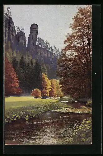 Künstler-AK Photochromie Nr. 4563: Herbstliche Flusspartie