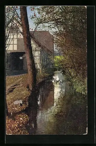 Künstler-AK Photochromie Nr. 1776: Dorfpartie mit Bachlauf