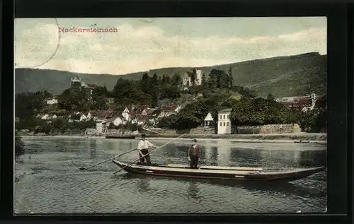 AK Neckarsteinach, Gondelfahrt vor der Ortschaft