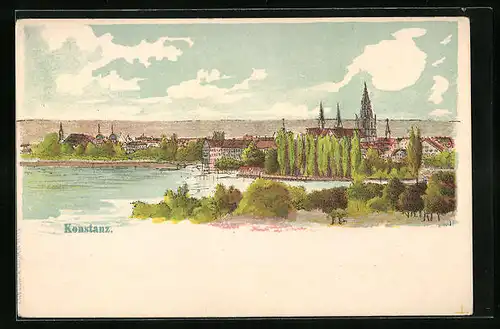 Lithographie Konstanz, Generalansicht der Stadt