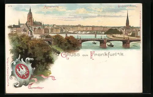 Lithographie Frankfurt a. Main, Mainansicht mit Blick auf Sachsenhausen