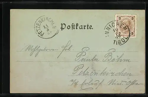 Mondschein-AK Innichen, Totale mit Gebirgswand