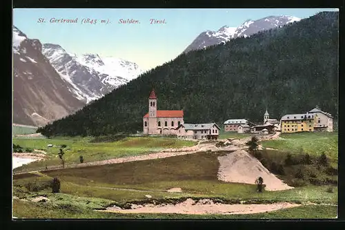 AK St. Gertraud in Sulden, Totale mit Kirche