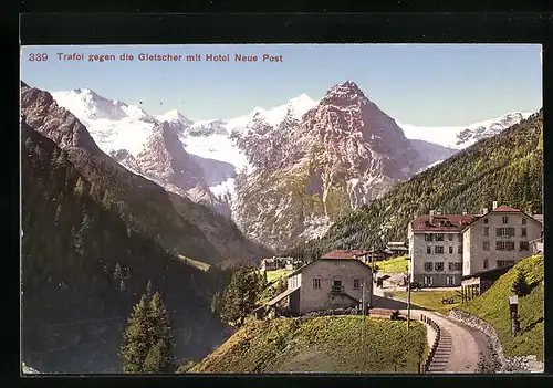 AK Trafoi, Gletscher mit Hotel Neue Post