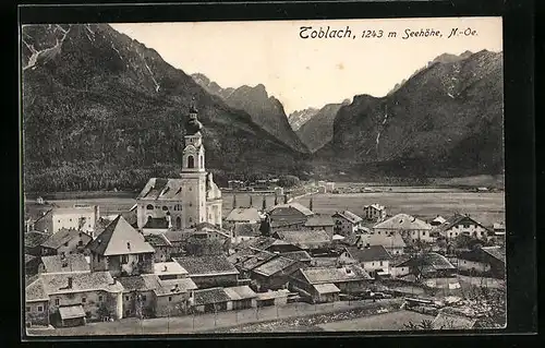 AK Toblach, Ortstotale mit der Kirche