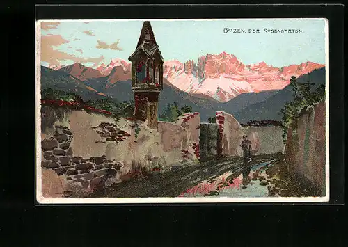 Künstler-AK Bozen, Blick zum Rosengarten