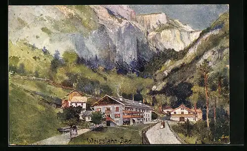 Künstler-AK Blumau, vor dem Weisslahnbad