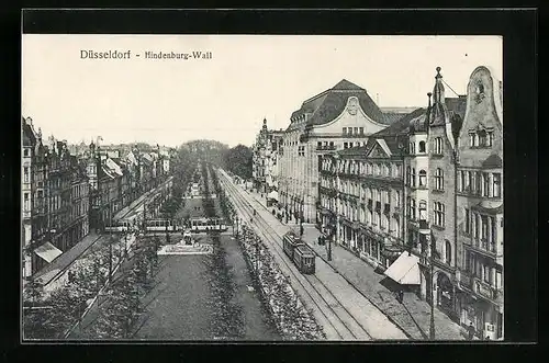 AK Düsseldorf, Strassenbahnen auf dem Hindenburg - Wall