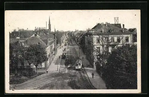 AK Kehl, Rue Principale, Strassenbahn unterwegs