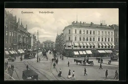 AK Hannover, Strassenbahnen in der Bahnhofstrasse