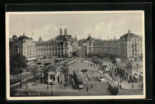 AK München, die Strassenbahn auf dem Karlsplatz