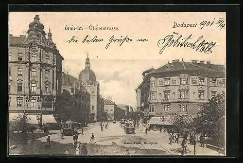 AK Budapest, Strassenbahnen in der Üllöerstrasse