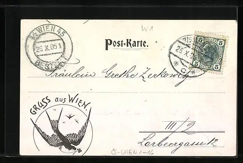 AK Wien, Passanten und eine Strassenbahn auf dem Franz Josefs-Quai