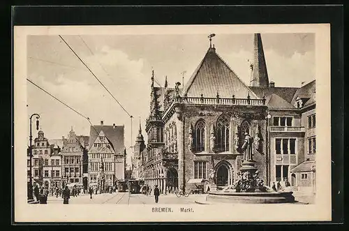 AK Bremen, Strassenbahnen auf dem Markt