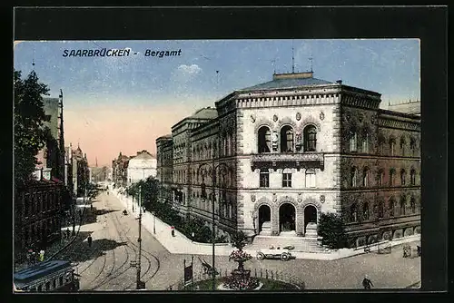 AK Saarbrücken, Strassenbahn am Bergamt