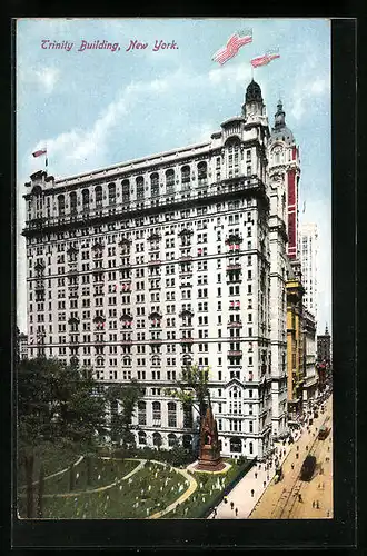 AK New York, Strassenbahn vor dem Trinity Building