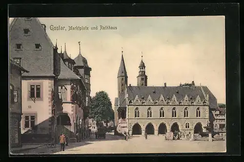 AK Goslar, Marktplatz mit Rathaus