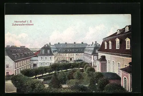 AK Herrnhut i. S., Schwesternhaus aus der Vogelschau