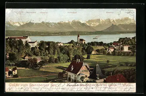 AK Starnberg, Ortsansicht und Gipfelpanorama mit Herzogstand, Krottenkopf und Heimgarten