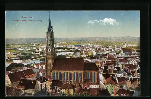 AK Landshut, Gesamtansicht von der Burg aus gesehen