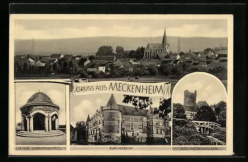 AK Meckenheim, Krieger-Gedächtniskapelle, Burg Adendorf, Burg Münchhausen und Ortsansicht