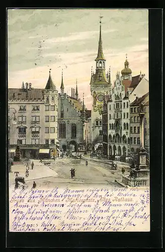 AK München, Altes Rathaus am Marienplatz