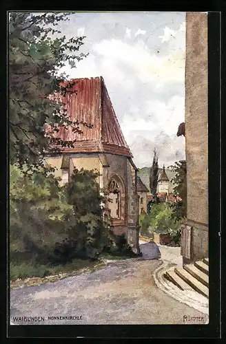 Künstler-AK Waiblingen, Strassenpartie an der Kirche