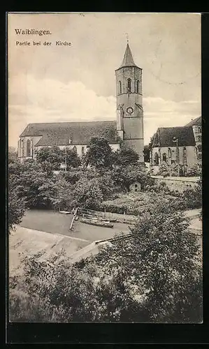 AK Waiblingen, Partie bei der Kirche aus der Vogelschau