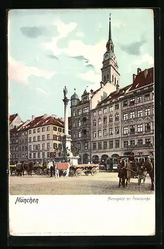 AK München, Partie am Marienplatz mit der Peterskirche