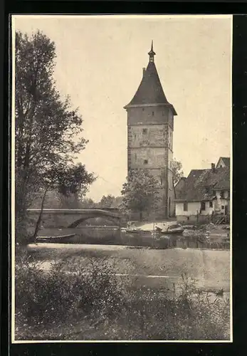 AK Waiblingen, Uferpartie mit Turm, Fest-Postkarte zum 3. Liederfest des Silcher Gaues, 1927