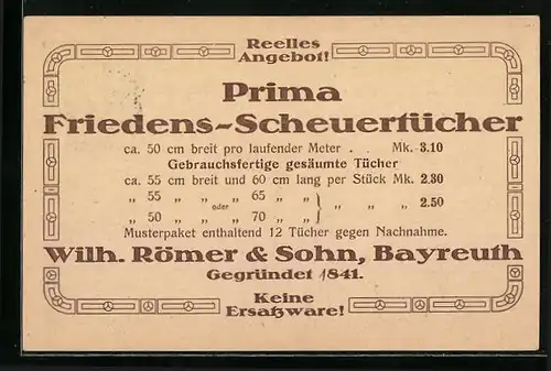 AK Bayreuth, Wilh. Römer & Sohn, Reklame