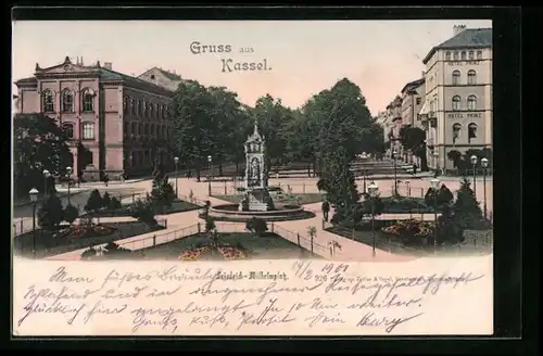 AK Kassel, Friedrich-Wilhelm-Platz mit Denkmal
