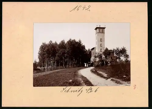 Fotografie Brück & Sohn Meissen, Ansicht Sebnitz, Blick auf das Restaurant Grenadier Burg mit Aussichtsturm