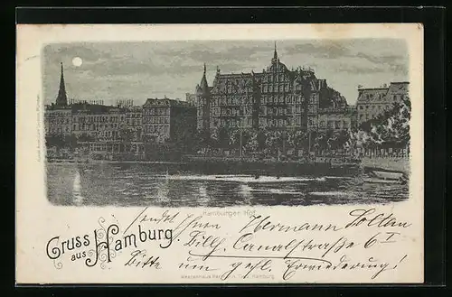 Mondschein-AK Hamburg, Blick zum Hotel Hamburger Hof