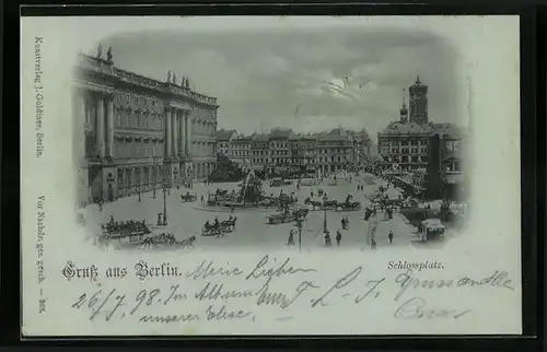 AK Berlin, Passanten am Brunnen auf dem Schlossplatz