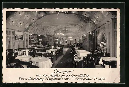 AK Berlin-Schöneberg, Tanz-Cafe Orangerie mit der Grotelli-Bar, Hauptstrasse 30-1
