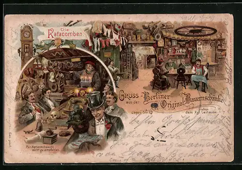 Lithographie Berlin, Innenansichten Gasthaus Berliner Original-Bauernschänke, Jägerstrasse 69