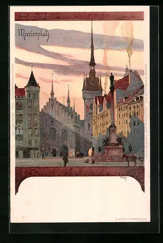 Künstler-AK Heinrich Kley: München, Marienplatz