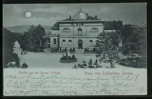 Mondschein-AK Barmen, Partie aus den Barmer Anlagen, Luftkurhaus