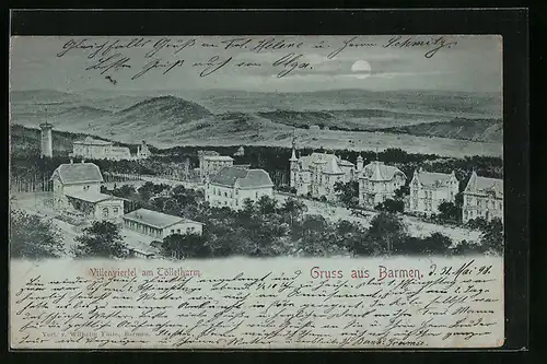 Mondschein-AK Barmen, Villenviertel am Töllethurm