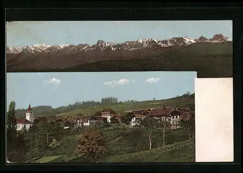 AK Rüeggisberg, Ortsansicht, Alpenpanorama